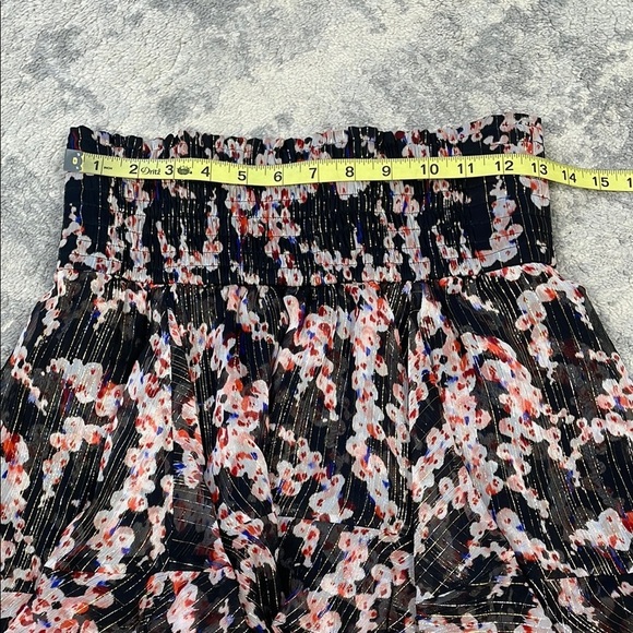 New ALC Vera Floral Silk Metallic Tiered Mini Skirt Smocked Waist Sz 4 - Picture 6 of 10